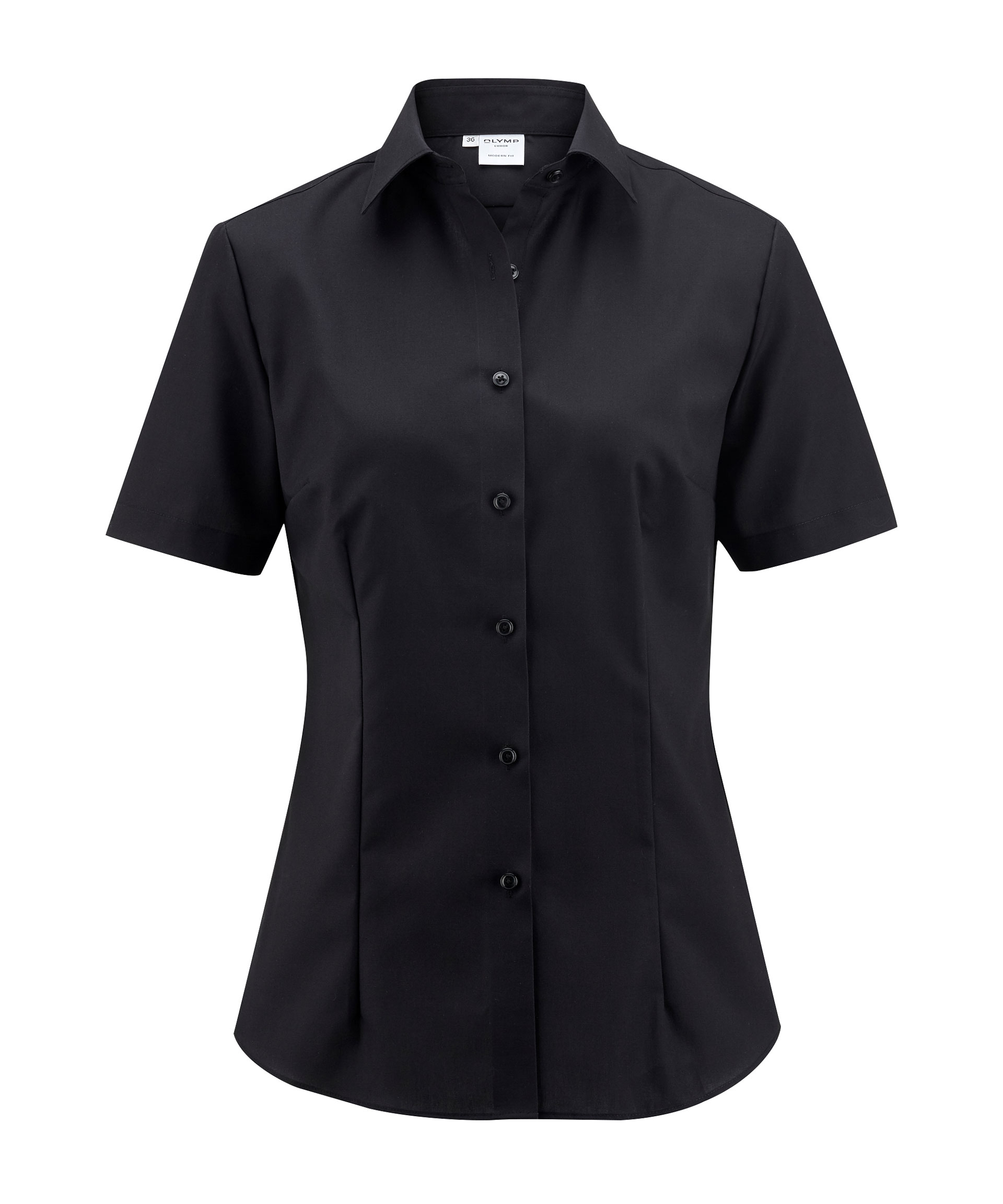 Bluse OLYMP Luxor modern fit, schwarz, Popeline, Kurzarm