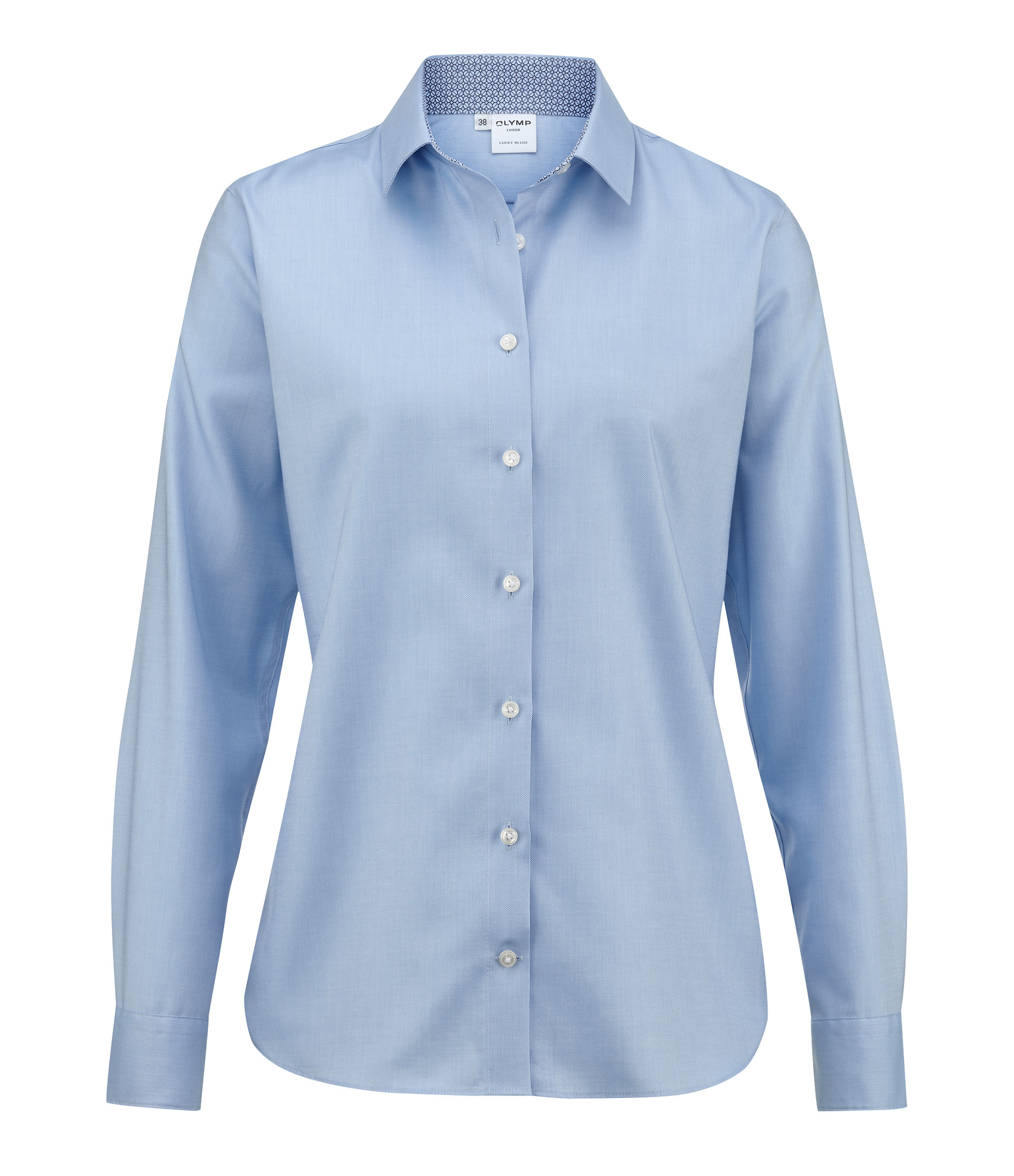 Kontrastbluse OLYMP Lucky, skyblue-marine, Twill, Langarm